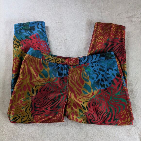 Animal Print Cropped Dress Pants Women's 12 L Rainbow Multicolor Shiny Abstract - Picture 2 of 9